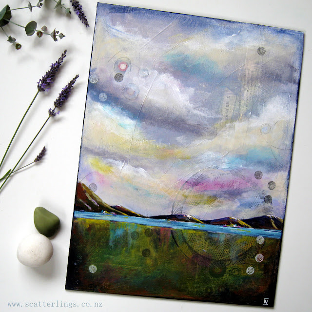 "They Say It's Going To Rain". Mixed media abstract painting on canvas board.