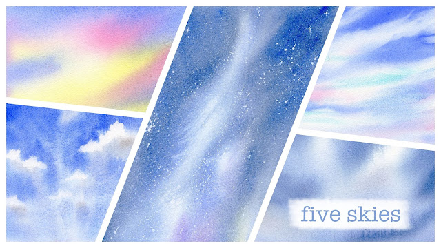 new painting tutorial - five watercolour skies