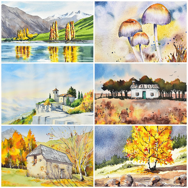 12 autumn themed watercolour tutorials