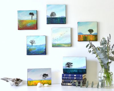 set of small abstract paintings
