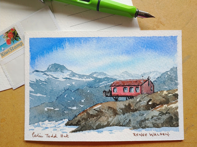 mountain hut in watercolour - step by step