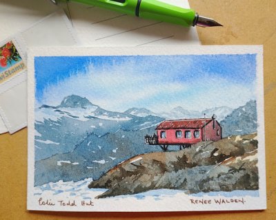 mountain hut in watercolour - step by step