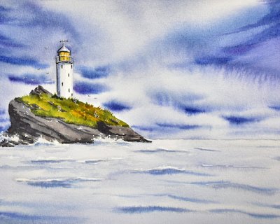 a lighthouse in watercolour