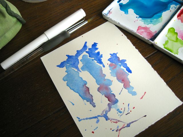 Watercolour blobs waiting for monster. What do you see?