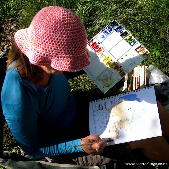 Me sketching the 1000 year old Ermita De Sant Bartomeu near Alos de Balaguer