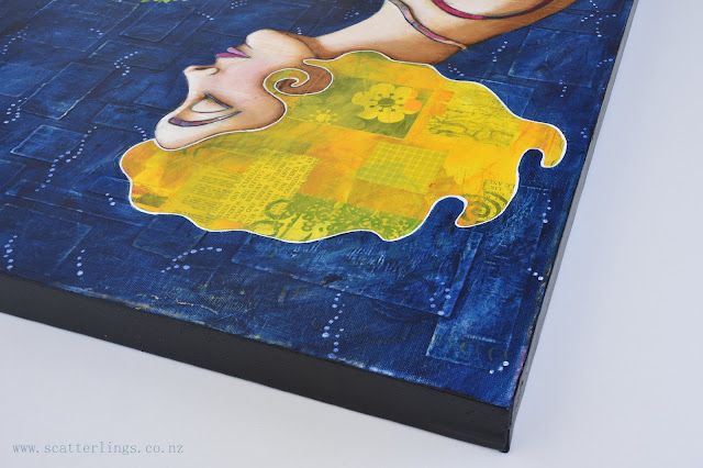 Detail of 'The Gift' - mixed media portrait of Gaia on canvas