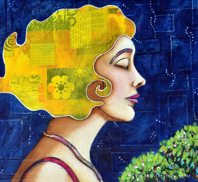 Detail of "The Gift" - mixed media portrait painting