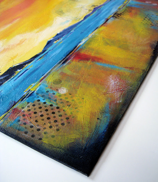 Detail of "Sent" - mixed media abstract landscape on canvas board