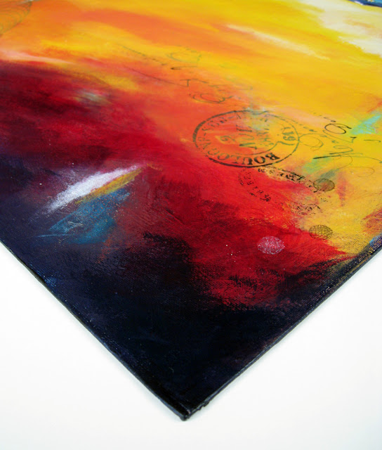 Detail of "Sent" - abstract painting with vintage imagery.