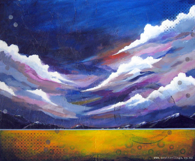 "Last Light" - mixed media abstract painting on wood