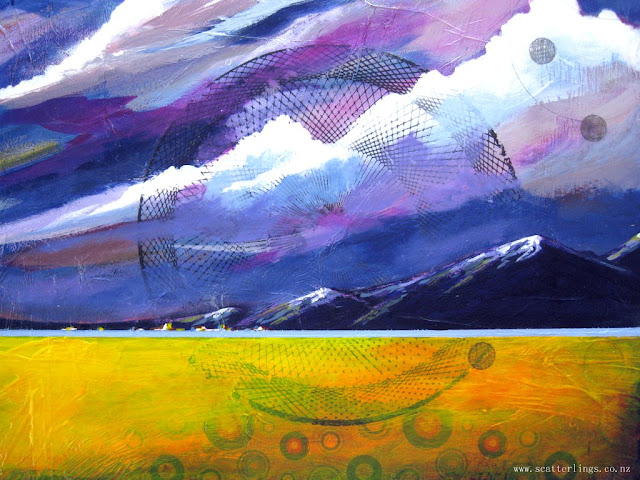 Detail of "Last Light" - mixed media abstract on wood