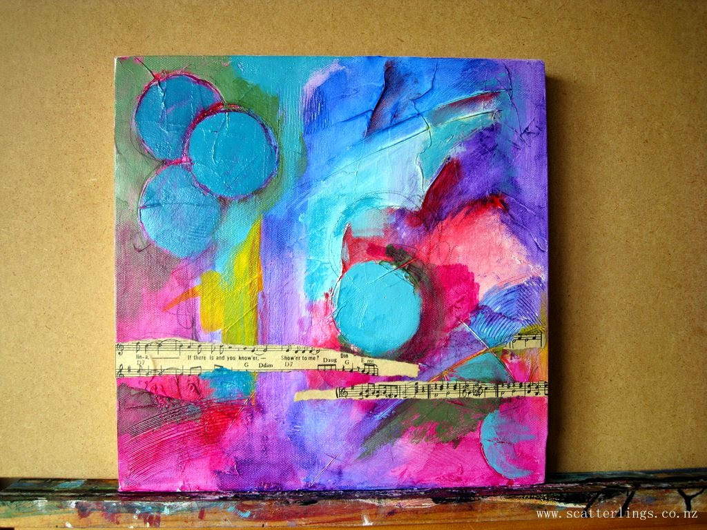 Mixed media abstract landscape in progress