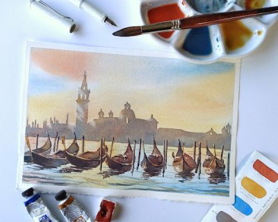 live online painting class - venice sunset