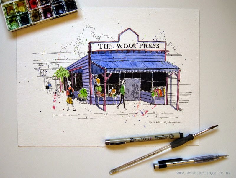 Arrowtown, New Zealand, urban sketch by Renee Walden