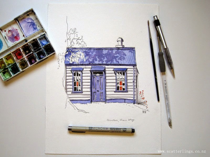 Old Miner's Cottage, Arrowtown, New Zealand - urban sketch by Renee Walden