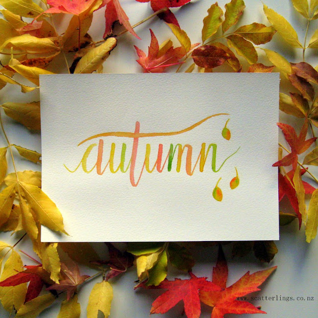 Autumn - brush lettering in watercolour