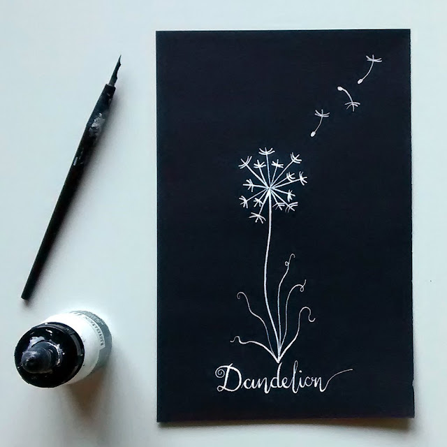 Dandelion - dip pen and white acrylic ink