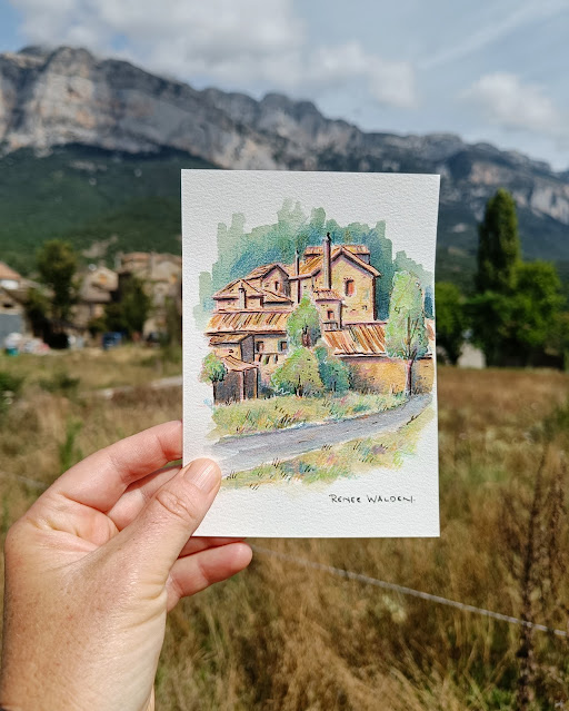 watercolour over coloured pencils