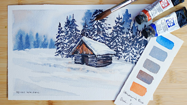 paint a snowy landscape in just 2 colours
