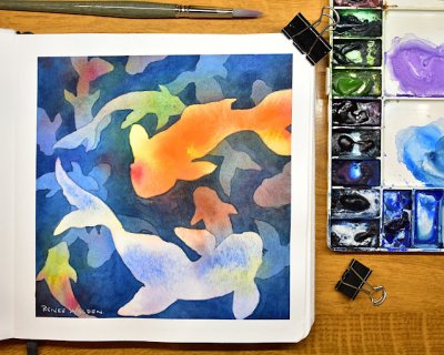 abstract goldfish by negative painting