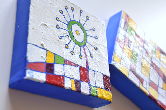 Colour Me Happy - 2 small abstract paintings to hang together.