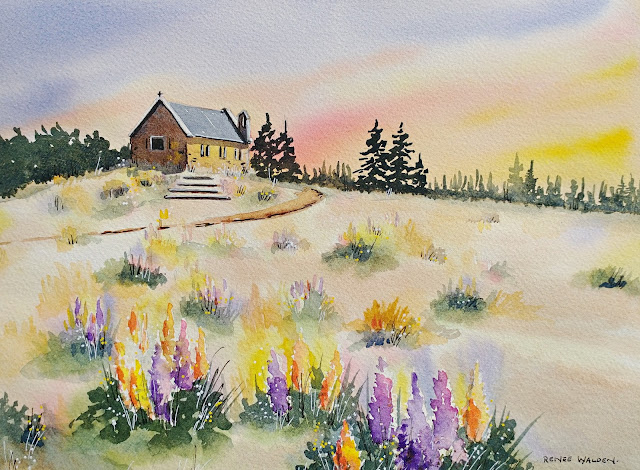 Sunset at The Church of the Good Shepherd, Tekapo - demo painting