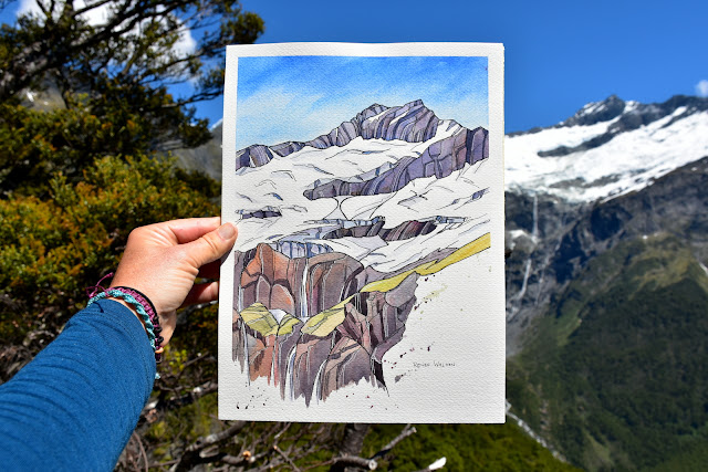 Mount Avalanche and the waterfalls at the head of Glacierburn.