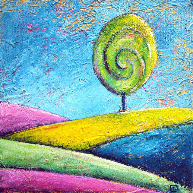 "The Lollipop Tree" - acrylics over collage on canvas  SOLD