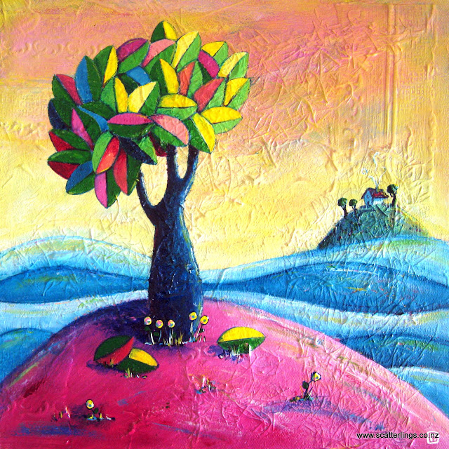 "The Leafy Baobab" - acrylics over collage on canvas SOLD