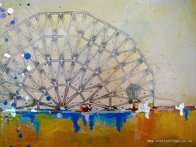 Detail of "The Silent Hour" - collaged vintage papers and touches of silver ink