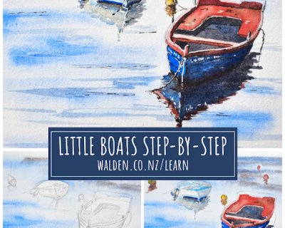 paint little boats in pen and watercolour