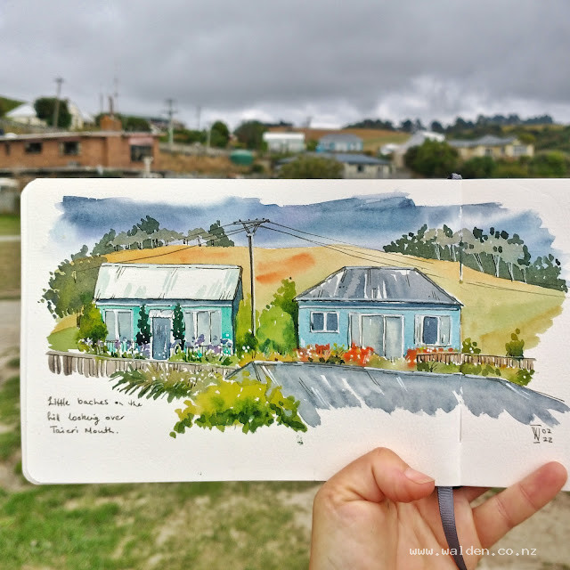 Old baches, Taieri Mouth