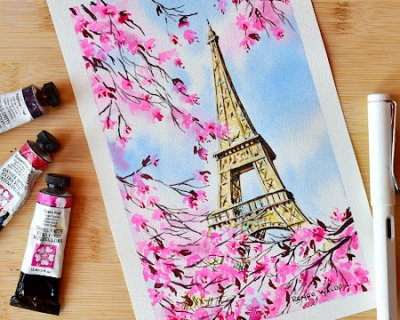 the eiffel tower in spring