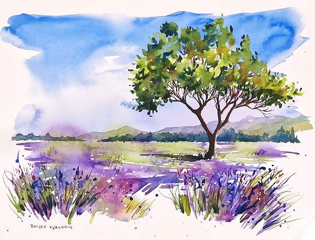 Lavender meadow in watercolour - video tutorial