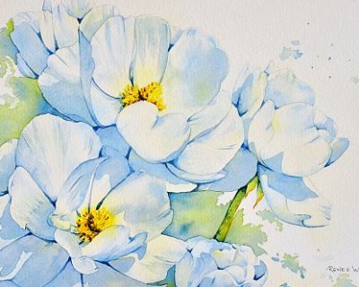 painting a white flower in watercolour