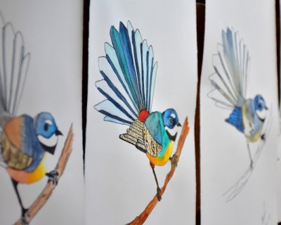 painting birds in watercolour and collage : class photos