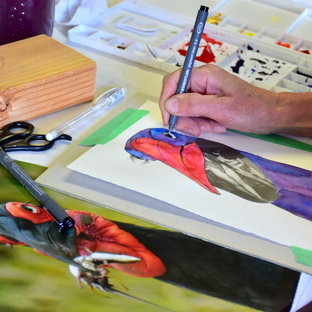 Adding details with ink and collage