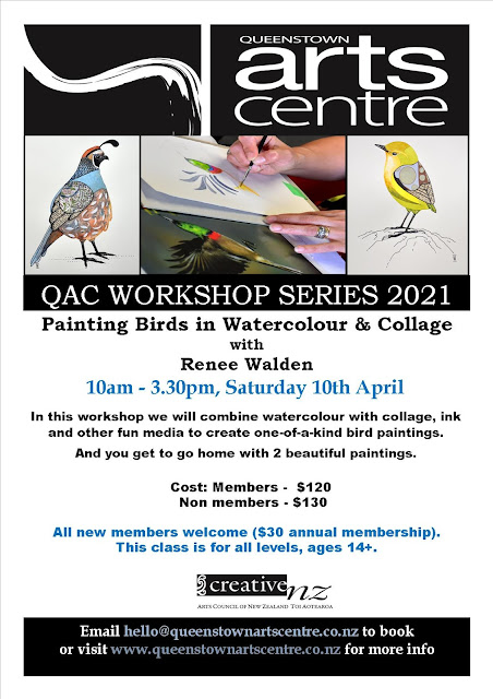 upcoming workshop - painting birds in watercolour and collage