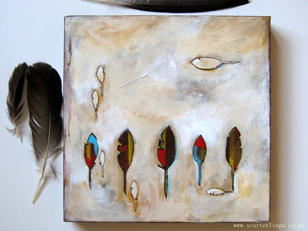 Feather painting in neutral palette by Renee Walden