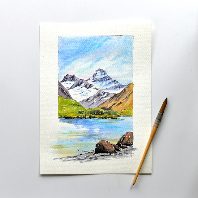 Painting of Mt Aspiring and Mt Avalanche from Glendhu Bay, Wanaka
