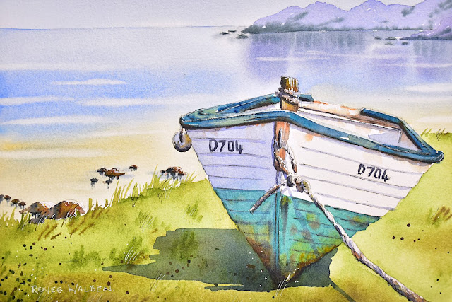 old dinghy in watercolour