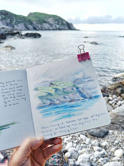 Storm over the sea. Coloured pencil drawing