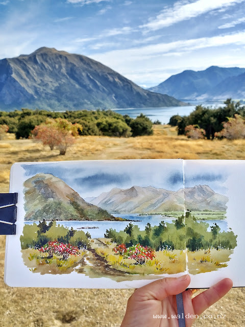 It's rosehip season. Looking up Stevenson's Arm, Lake Wanaka