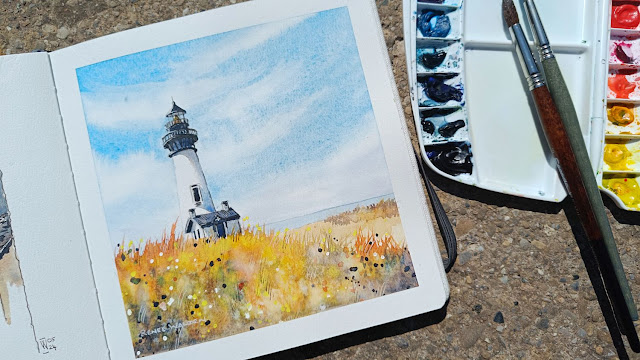 summer lighthouse - free watercolour tutorial
