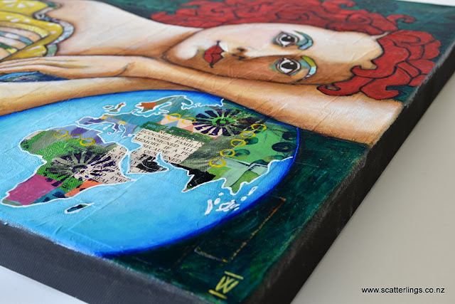 Detail of 'Protect' - mixed media portrait of an earth angel