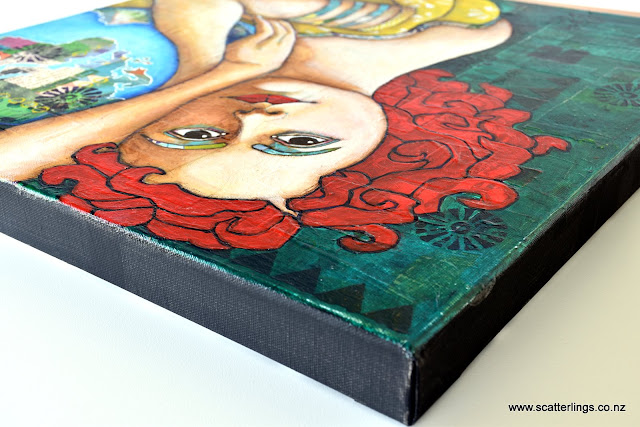 Detail of 'Protect' - mixed media portrait of a woman