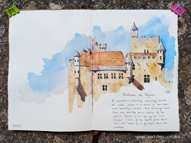 Pen & watercolour sketch of Beynac Castle
