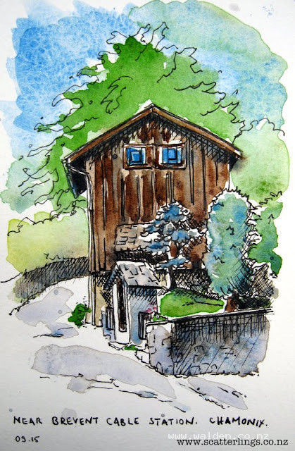 Just a quick little one. The blue shutters against the dark wood caught my eye.