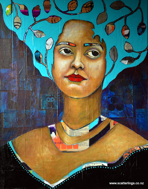 Finished portrait : 'Reflection', mixed media on canvas