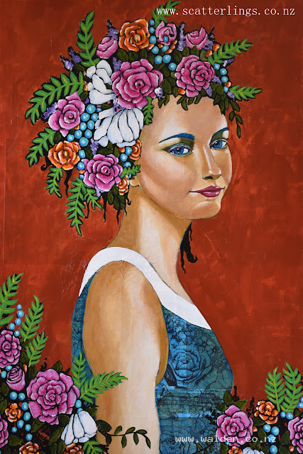 Step 4 : adding more colour to the skin tones. Working on each flower petal and leaf to make them more 3D.